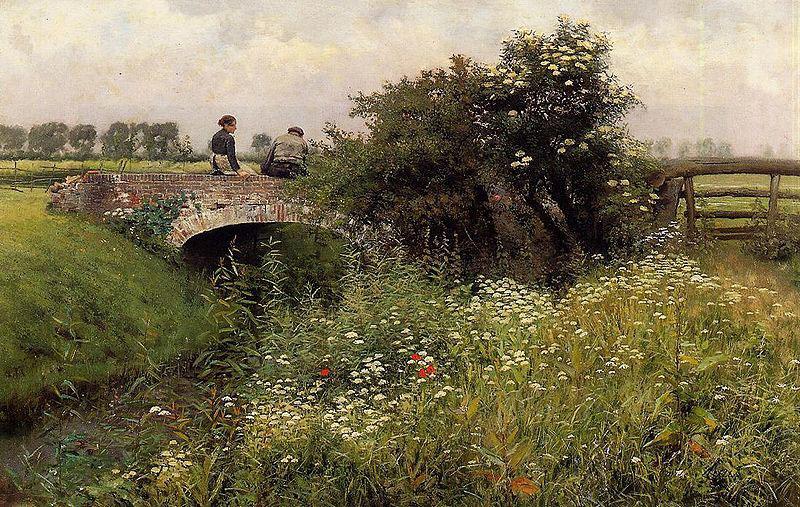 Emile Claus A Meeting on the Bridge oil painting image